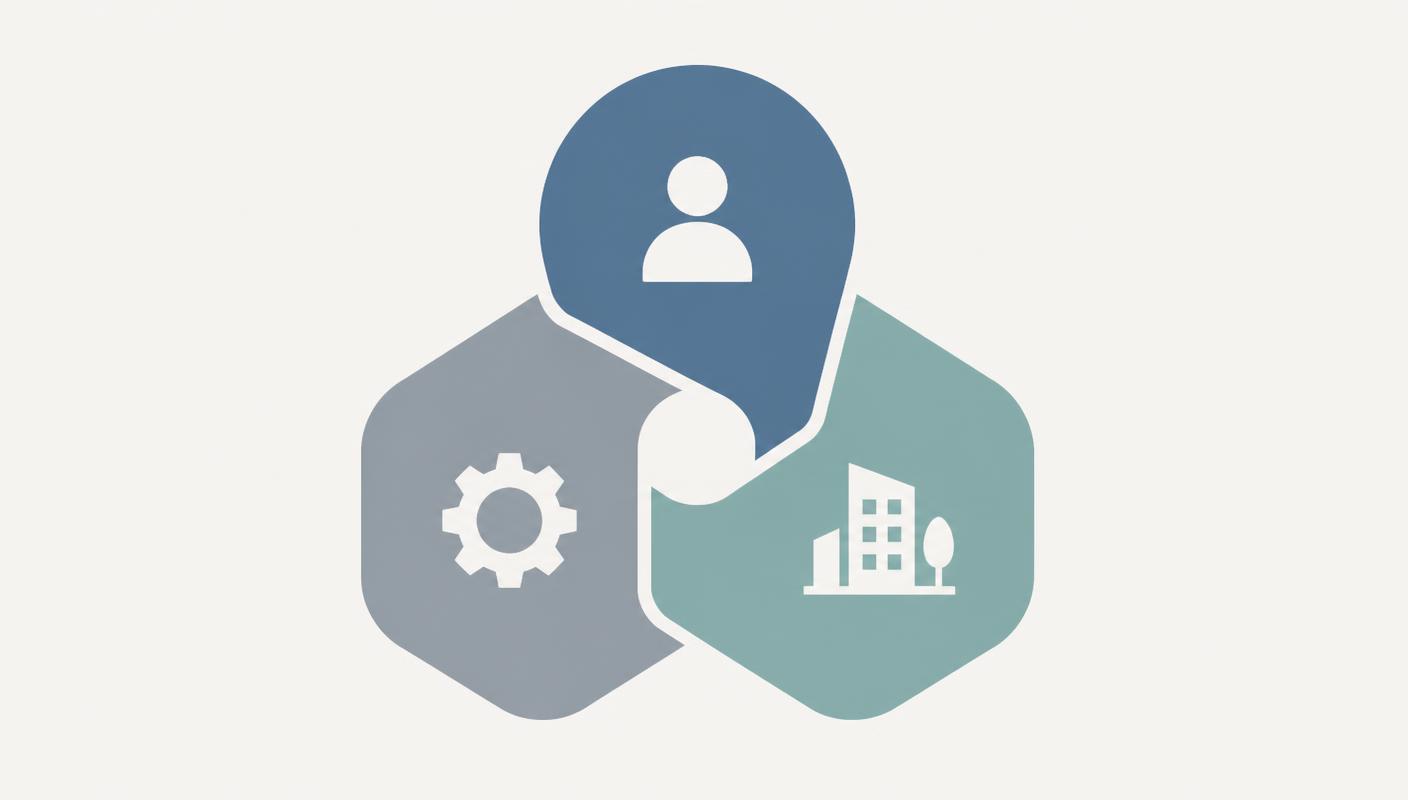 Three interlocking shapes representing the People, Process and Business Environment exam domains
